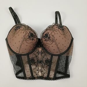 Elegant Black and Tan Lace Bustier Victoria Secret